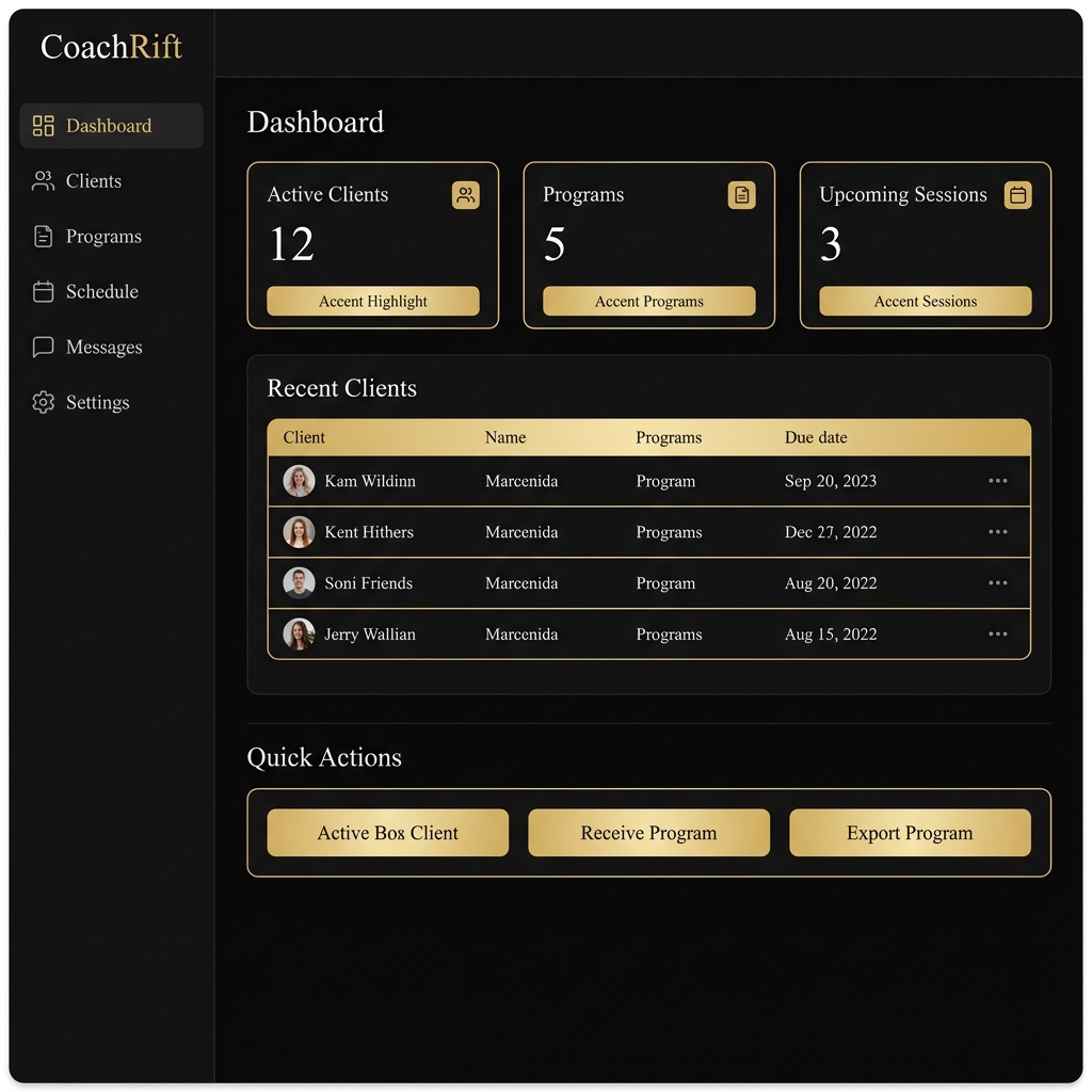 Dark & Premium theme dashboard preview with gold accents and luxury styling